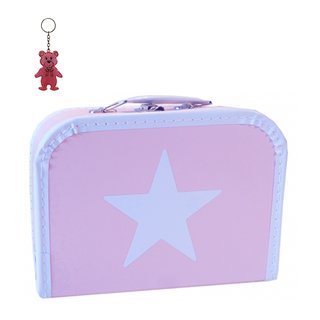 Kinderkoffer (mit Borde) rosa mit Stern 30 cm inkl. 1 Reflektorbärchen