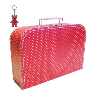 Kinderkoffer rot mit kleinen weißen Punkten 30 cm inkl. 1 Reflektorbärchen