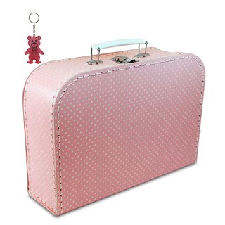 Kinderkoffer rosa mit kleinen weißen Punkten 30 cm inkl. 1 Reflektorbärchen
