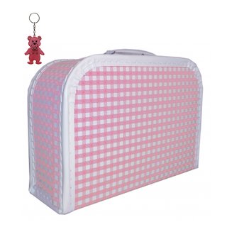 Kinderkoffer (mit Borde) rosa/weiß kariert 30 cm inkl. 1 Reflektorbärchen
