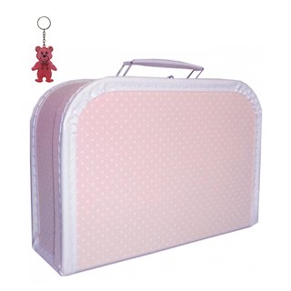 Kinderkoffer (mit Borde) rosa mit kleinen weißen Punkten 25 cm inkl. 1 Reflektorbärchen