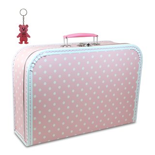 Kinderkoffer (mit Borde) rosa mit weißen Punkten 30 cm inkl. 1 Reflektorbärchen