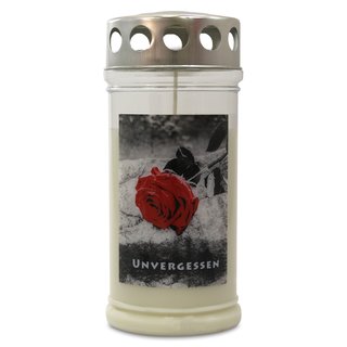20 Gedenkkerzen "Rose auf Stein - Unvergessen" ca. 75 x 170 mm