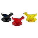 3er Set Eierbecher "Huhn" mit Glitzer schwarz, rot, gold