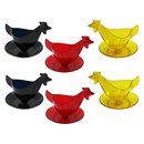 6er Set Eierbecher "Huhn" mit Glitzer schwarz, rot, gold