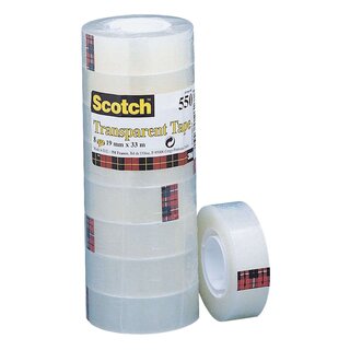 Scotch® Klebeband Transparent 550, Polypropylenfolie, Bandgröße 10 m x 19 mm, 8 Rollen