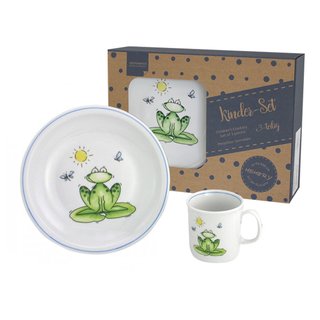 Kindergedeck "Frosch" 3 tlg. Teller flach, Teller tief, Tasse