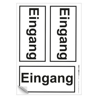 Türhinweisschild "Eingang", Folie selbstklebend,  200 x 100 mm, 3 Stück/Bogen