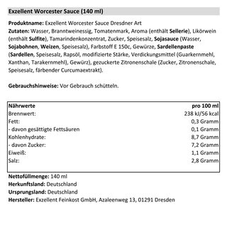3er Pack Exzellent Worcester Sauce Dresdner Art (3 x 140 ml)