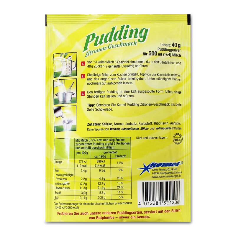 Komet Pudding Vanille-Geschmack 40 G Zum Kochen Puddingpulver Pudding Dessert Dessertpulver