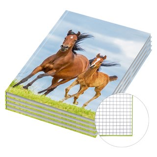 4er Pack Notizbuch / Kladde kariert Stute mit Fohlen DIN A4