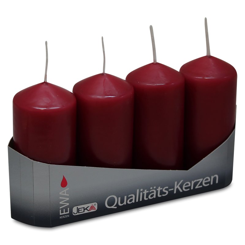 Stumpen Kerzen Bordeaux 30 x 10 cm, 6 Stück getauchte Stumpenkerzen
