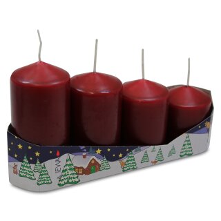 4er Tray Stumpenkerzen burgund, vier verschiedene Größen