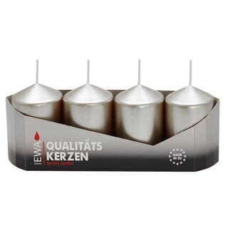 4er Tray Stumpenkerzen silber lackiert, Größe ca. 40 x 60 mm