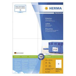 Herma 4676 Etiketten Premium A4, weiß 105x148 mm Papier matt 400 St.