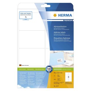 Herma 5077 Adressetiketten Premium A4, weiß 99,1x67,7 mm Papier matt 200 St.