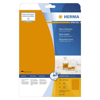 Herma 5149 Etiketten A4 neon-orange 210x297 mm Papier matt 20 St.