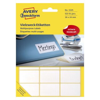 Avery Zweckform® 3325 Mini-Organisations-Etiketten, 38 x 24 mm, 29 Blatt/522 Etiketten, weiß