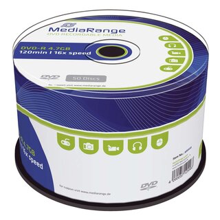MediaRange DVD-R - 4.7GB/120Min, 16-fach/Spindel, Packung mit 50 Stück