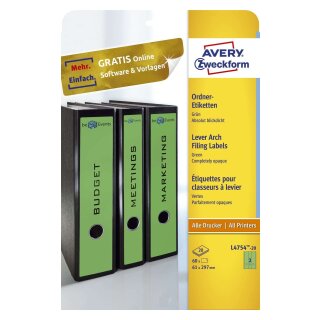 Avery Zweckform® L4754-20 Ordner-Etiketten - breit/lang, (A4 - 20 Blatt) 60 Stück, grün