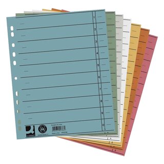 Q-Connect Trennblätter durchgefärbt - A4 Überbreite, sortiert (5 Farben), 100 Stück (5x20)