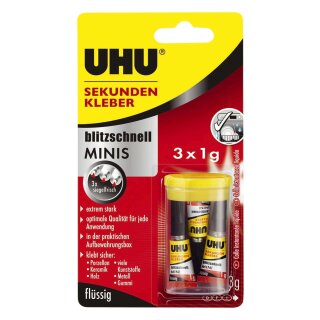 UHU® SEKUNDENKLEBER blitzschnell MINIS flüssig 3x1 g