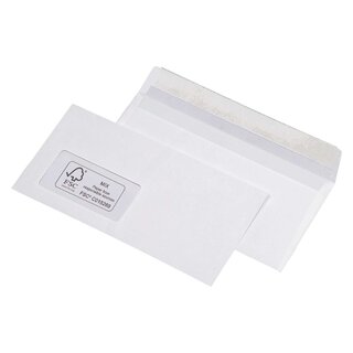 Briefumschläge Recycling - DIN lang (220x110 mm), mit Fenster, haftklebend, 100g/qm, 100 Stück