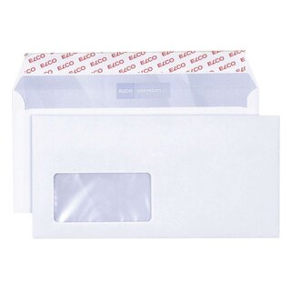 Elco Briefumschlag premium, C5/6, 229x114 mm, hochweiß, haftklebend, Innendruck, mit Fenster, 80g