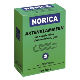 NORICA Aktenklammern mit Kugelenden - 50 mm glatt, verzinkt, 100 Stück