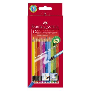 Faber-Castell Buntstift Radierbare - 12 Farben sortiert mit Radiergummi, Kartonetui