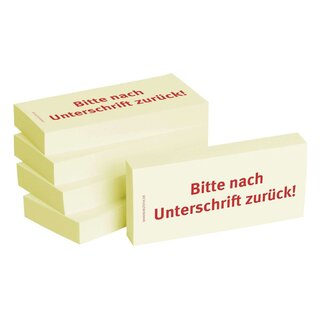 Bedruckte Haftnotizen - Text: Bitte nach Unterschrift zurück