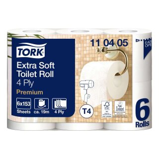Tork® Premium Toilettenpapier, extra weich - 4-lagig m. Federprägung, hochweiß, Packung 6 Rollen