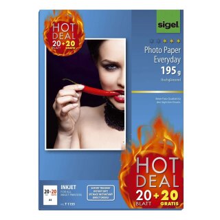 Sigel® InkJet-Everyday Photo-Papier - A4, hochglänzend, 195 g/qm, 20+20 Blatt