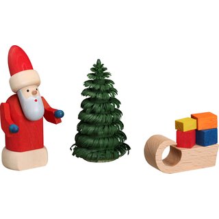Miniaturen Figur Weihnachtsmann mit Schlitten 3-teilig