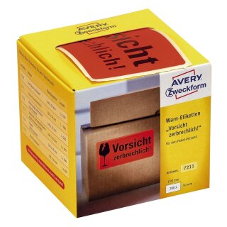 Avery Zweckform® 7211 Warnetiketten "Vorsicht zerbrechlich!" - 200 Stück im Spender