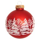 Krebs Glas Lauscha Weihnachtskugeln Rot mit Winterwald 4...