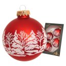 Krebs Glas Lauscha Weihnachtskugeln Rot mit Winterwald 4 Stück/Set, Ø 7 cm