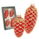 Krebs Glas Lauscha Baumschmuck Tannenzapfen Rot 4 Stück/Set, Ø 10 cm