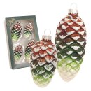 Krebs Glas Lauscha Baumschmuck Tannenzapfen Grün/Braun 4 Stück/Set, Ø 10 cm