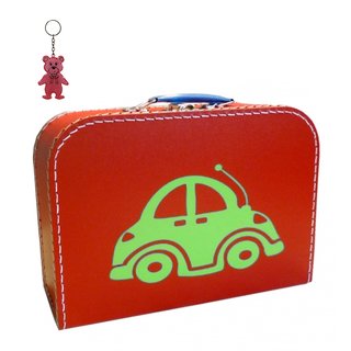 Kinderkoffer rot mit Auto grün inkl. 1 Reflektorbärchen