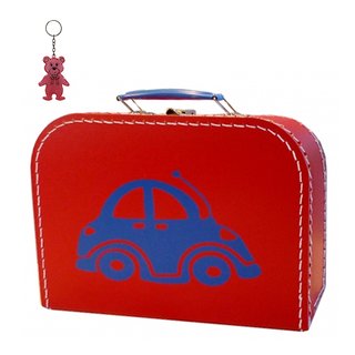 Kinderkoffer rot mit Auto blau inkl. 1 Reflektorbärchen