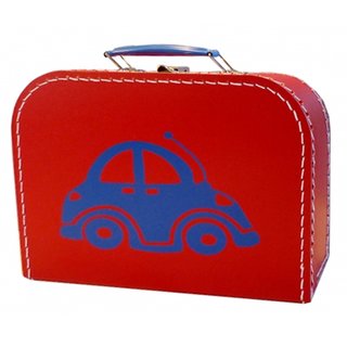 Kinderkoffer rot mit Auto blau inkl. 1 Reflektorbärchen