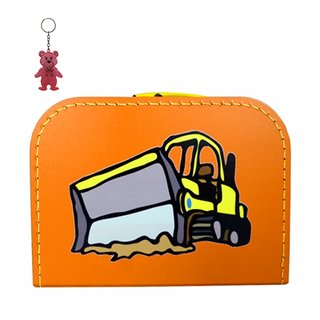 Kinderkoffer orange mit Baufahrzeug Radlader inkl. 1 Reflektorbärchen
