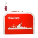 Pappkoffer (mit Borde) rot mit Skyline von Hamburg inkl....
