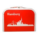 Pappkoffer (mit Borde) rot mit Skyline von Hamburg inkl....