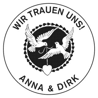 Motivstempel Holz "Wir trauen uns!" mit Namen, Ø 43 mm