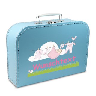Kinderkoffer blau Baby mit Wäscheleine rosa und Wunschname
