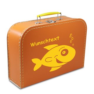 Kinderkoffer orange mit Fisch gelb und Wunschname