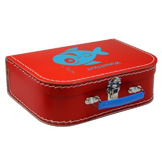 Kinderkoffer rot mit Fisch hellblau und Wunschname