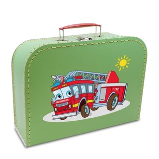 Kinderkoffer hellgrün mit Feuerwehr und Sonne